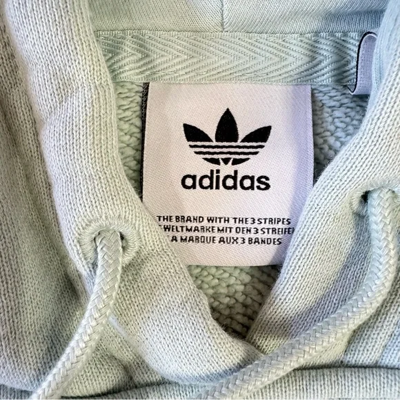 Adidas Mint Green White Logo Hoodie Soft Cotton Terry Pockets Lined Hood - Picture 6 of 8